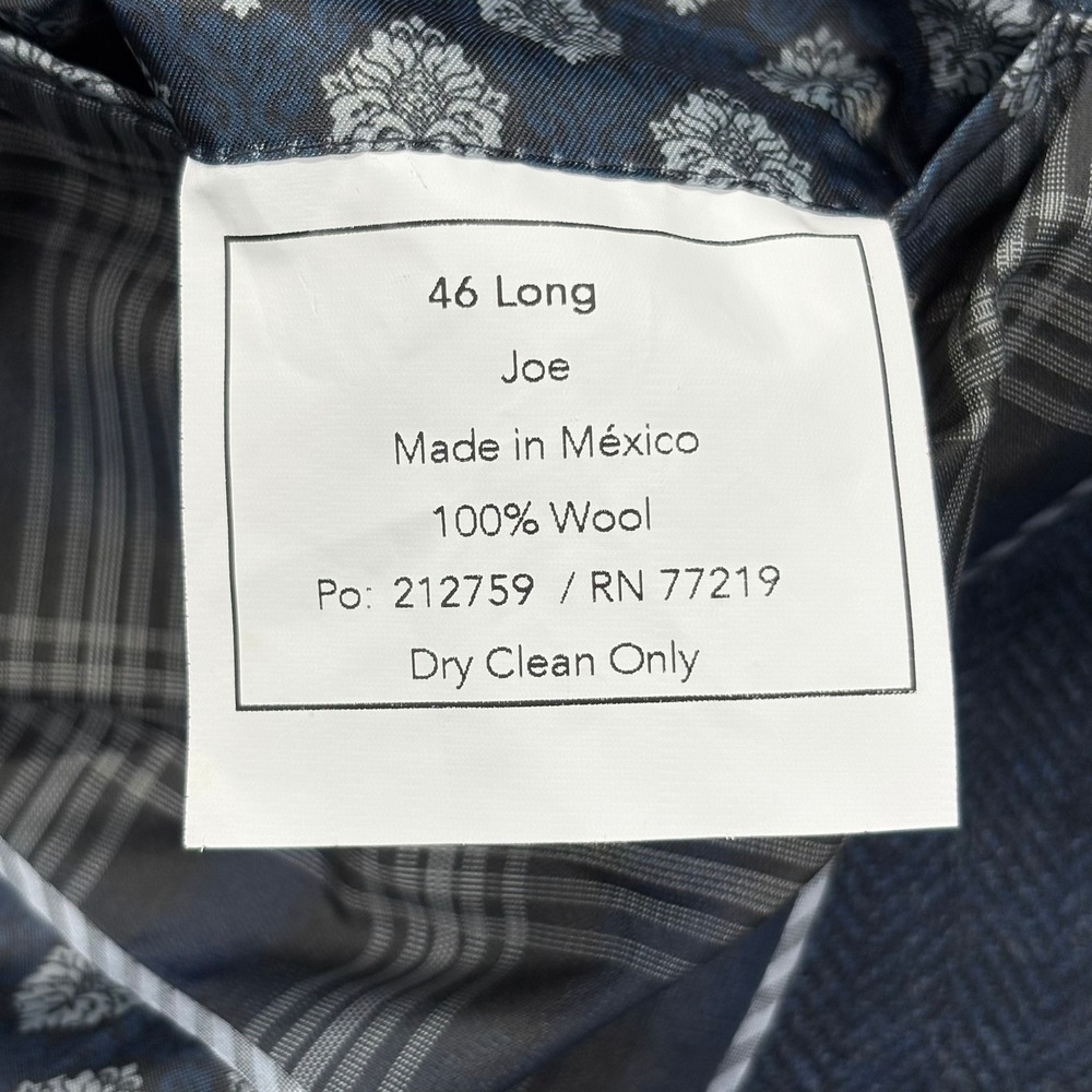 Joseph Abboud Herringbone Sport Coat Mens 46L Navy Blue Wool Slim Fit Blazer - Picture 8 of 11